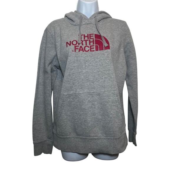 The North Face Gray Hooded Sweatshirt with Pink Logo, Women's Medium - Picture 1 of 6